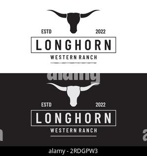 Vintage bull, cow and buffalo long horn logo. for badges, restaurant, business. Stock Vector