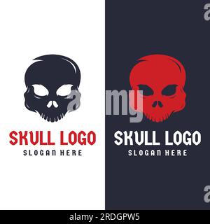 Fire skull head logo with horns, warrior, dark,strong, tattoo,vintage logo. Stock Vector