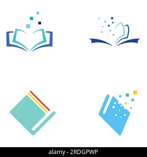 Educational digital book and online knowledge learning book logo and symbol vector icon. Stock Vector
