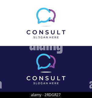 Consultation logo with bubble chat sign, infinity consultation, consultation with people. Stock Vector