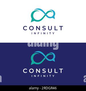 Consultation logo with bubble chat sign, infinity consultation, consultation with people. Stock Vector