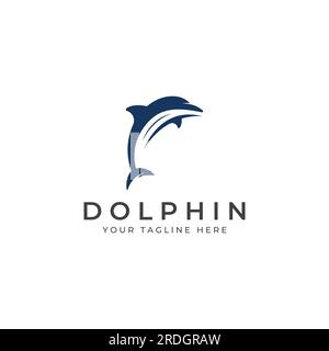 Dolphin logo. Dolphins jump on the waves of the sea or the beach. Stock Vector