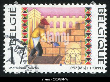 RUSSIA KALININGRAD, 26 OCTOBER 2015: stamp printed by Belgium, shows Mason, circa 1997 Stock Photo