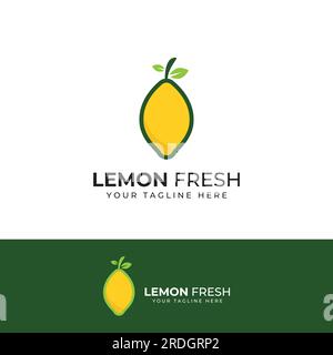 Fresh lemon fruit logo with leaves and fresh drink of lemon fruit. Modern vector illustration logo. Stock Vector