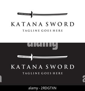 Vintage japanese samurai katana sword logo,japanese heritage sword vector illustration. Stock Vector