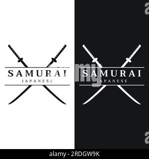 Vintage japanese samurai katana sword logo,japanese heritage sword vector illustration. Stock Vector