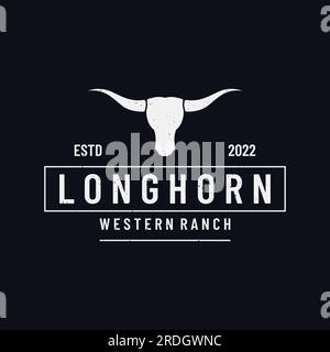 Vintage bull, cow and buffalo long horn logo. for badges, restaurant, business. Stock Vector