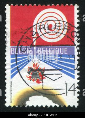 RUSSIA KALININGRAD, 26 OCTOBER 2015: stamp printed by Belgium, shows Fire fighting, circa 1992 Stock Photo