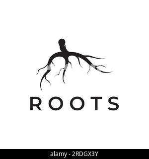 Natural abstract logo creative design of single and fibrous tree root. Stock Vector