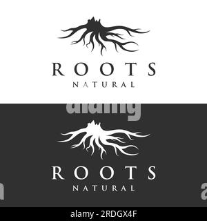 Natural abstract logo creative design of single and fibrous tree root. Stock Vector