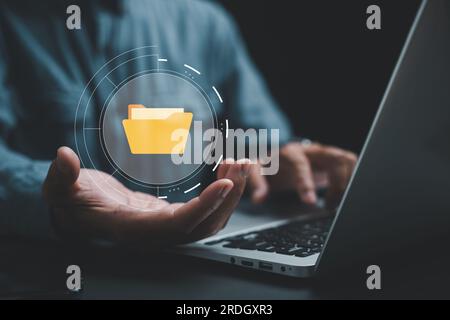 Virtual screen displaying folder icon and automation software Stock Photo