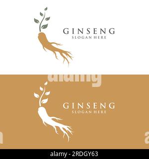 Natural ginseng herb plant logo and leaves.Logo for business, herbal,floral. Stock Vector
