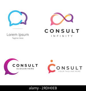 Consultation logo with bubble chat sign, infinity consultation, consultation with people. Stock Vector