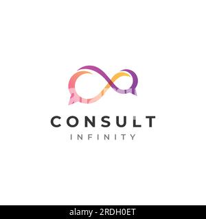Consultation logo with bubble chat sign, infinity consultation, consultation with people. Stock Vector