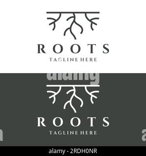 Natural abstract logo creative design of single and fibrous tree root. Stock Vector