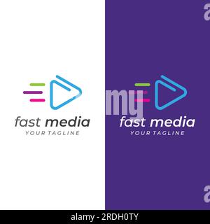 Media logo play button with modern triangle, with line shape, abstract, colorful and simple. Stock Vector