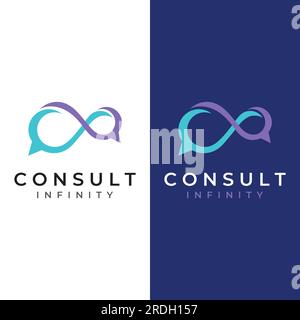 Consultation logo with bubble chat sign, infinity consultation, consultation with people. Stock Vector