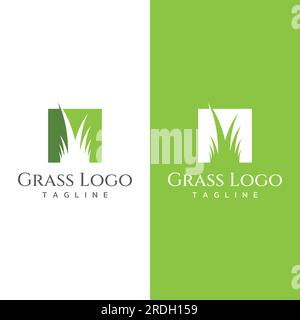 Natural green grass, meadow, and mowed grass element logo in Spring. Stock Vector