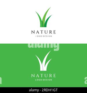 Natural green grass, meadow, and mowed grass element logo in Spring. Stock Vector