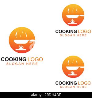 Logos for cooking utensils, cooking pots, spatulas and cooking spoons. Using vector design concepts. Stock Vector