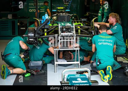 Budapest, Hungary. 21st July, 2023. Aston Martin AMR23, F1 Grand Prix of Hungary at Hungaroring on July 21, 2023 in Budapest, Hungary. (Photo by HIGH TWO) Credit: dpa/Alamy Live News Stock Photo