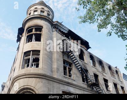 Facade of burned out heritage building in old Montreal. Stock Photo