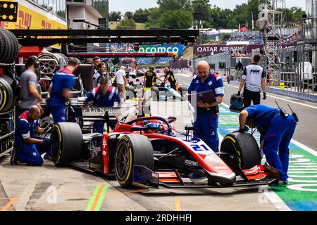 21 NOVALAK Clement (fra), Trident Racing, Dallara F2, action during the 9th round of the 2023 FIA Formula 2 Championship from July 21 to 23, 2023 on the Hungaroring, in Mogyorod, Hungary Stock Photo