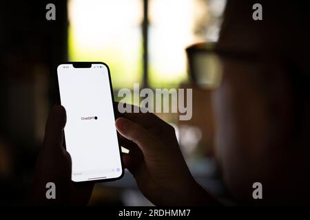 The ChatGPT application is seen on a mobile device in this photo illustration in Warsaw, Poland on 21 July, 2023. Stock Photo