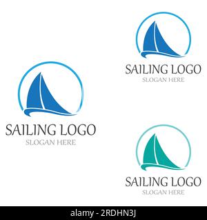 Sailboat or sailing boat logo with waves of waves, By using vector design concept Stock Vector