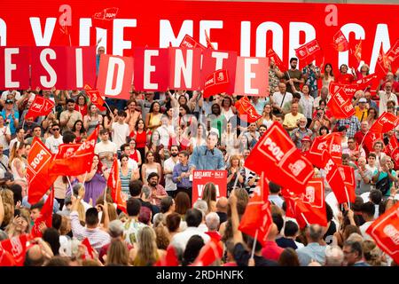 Getafe, Spain. 21st July, 2023. Pedro Sanchez, Spanish prime minister and president of the Psoe party speaks during the closing ceremony of the electoral campaign for the presidential elections of 23 July held in Getafe. Credit: SOPA Images Limited/Alamy Live News Stock Photo