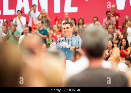 Getafe, Spain. 21st July, 2023. Pedro Sanchez, Spanish prime minister and president of the Psoe party speaks during the closing ceremony of the electoral campaign for the presidential elections of 23 July held in Getafe. Credit: SOPA Images Limited/Alamy Live News Stock Photo