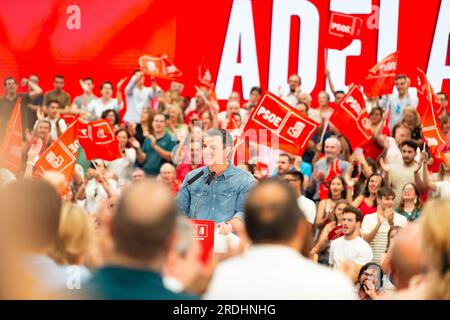 Getafe, Spain. 21st July, 2023. Pedro Sanchez, Spanish prime minister and president of the Psoe party speaks during the closing ceremony of the electoral campaign for the presidential elections of 23 July held in Getafe. Credit: SOPA Images Limited/Alamy Live News Stock Photo