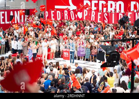 Getafe, Spain. 21st July, 2023. Pedro Sanchez, Spanish prime minister and president of the Psoe party speaks during the closing ceremony of the electoral campaign for the presidential elections of 23 July held in Getafe. (Photo by Alberto Gardin/SOPA Images/Sipa USA) Credit: Sipa USA/Alamy Live News Stock Photo