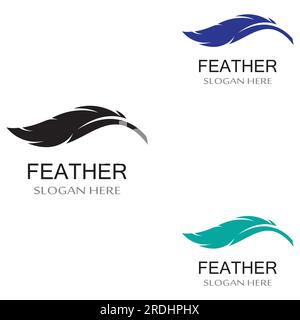 feather logo of fowl breed and pen made of feather using vector icon Stock Vector