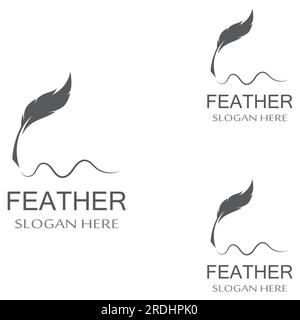 feather logo of fowl breed and pen made of feather using vector icon Stock Vector