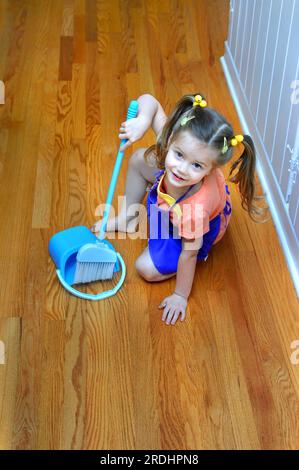 Baby Girl With A Broom Cleaning The Floor Background, Cute Cleaning Picture  Background Image And Wallpaper for Free Download