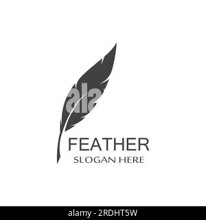 feather logo of fowl breed and pen made of feather using vector icon ...