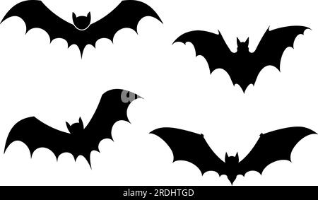 Icon set of Halloween bat silhouette. Vector illustration Stock Vector