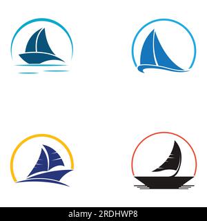 Sailboat or sailing boat logo with waves of waves, By using vector design concept Stock Vector