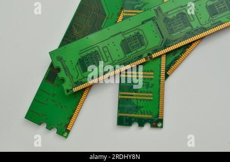 Detail of a high-speed RAM Memory, with a clear background, highlighting the technology's essentiality in the fast and efficient execution of tasks. Stock Photo