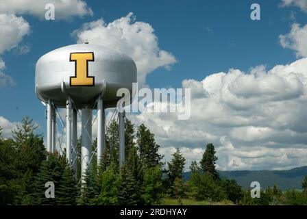 The 'I Tower' water tower. University of Idaho campus. Moscow, Idaho, USA. Stock Photo