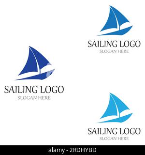 Sailboat or sailing boat logo with waves of waves, By using vector design concept Stock Vector