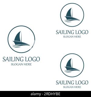 Sailboat or sailing boat logo with waves of waves, By using vector design concept Stock Vector