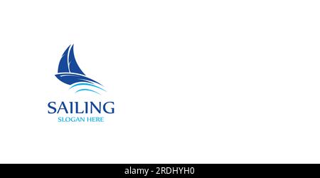 Sailboat or sailing boat logo with waves of waves, By using vector design concept Stock Vector