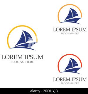 Sailboat or sailing boat logo with waves of waves, By using vector design concept Stock Vector