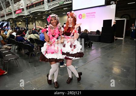 London, UK. 22nd July, 2023. Maids of England performs at HYPER JAPAN 2023 with many stalls exhibition and live performers at at Olympia London, UK. Credit: See Li/Picture Capital/Alamy Live News Stock Photo