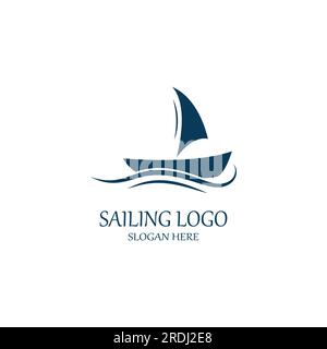 Sailboat or sailing boat logo with waves of waves, By using vector design concept Stock Vector