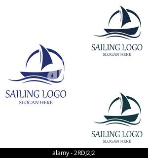 Sailboat or sailing boat logo with waves of waves, By using vector design concept Stock Vector