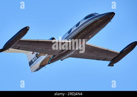 Palm Springs, California, USA. 16th Feb, 2019. Learjet N464CL famous for flying countless move stars, rock stars and dignitaries. Aviation icon, Clay Lacy retiring it to the Palm Springs Air Museum. (Credit Image: © Ian L. Sitren/ZUMA Press Wire) EDITORIAL USAGE ONLY! Not for Commercial USAGE! Stock Photo