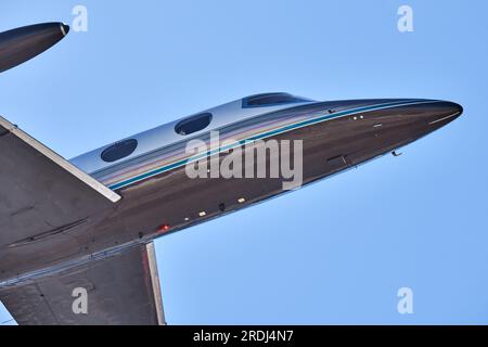 Palm Springs, California, USA. 16th Feb, 2019. Learjet N464CL famous for flying countless move stars, rock stars and dignitaries. Aviation icon, Clay Lacy retiring it to the Palm Springs Air Museum. (Credit Image: © Ian L. Sitren/ZUMA Press Wire) EDITORIAL USAGE ONLY! Not for Commercial USAGE! Stock Photo